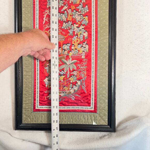 Vintage Chinese Silk Tapestry Embroidered Boats Kids Professionally Matted Frame - Picture 7 of 15